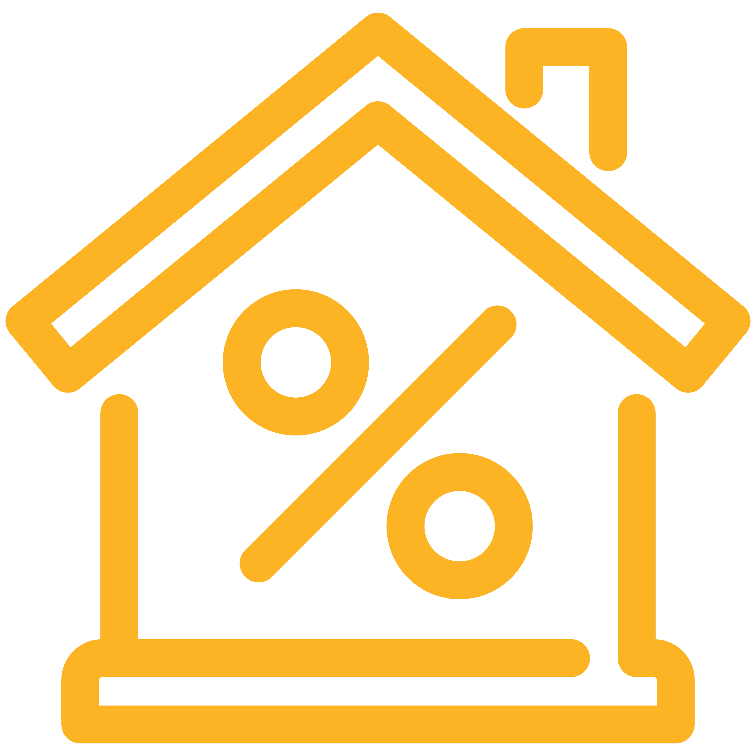 Yellow house line art icon with a percentage symbol inside.
