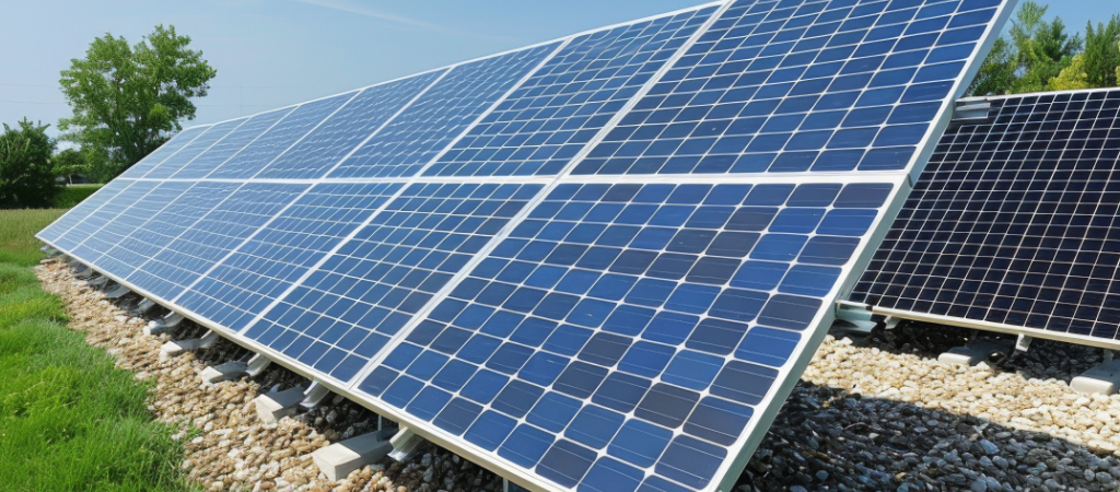Solar panels on the ground.